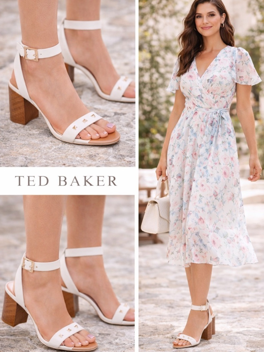 Ted Baker Biah White Studded Bows Leather Sandals Shoes $215 NIB Sz 10